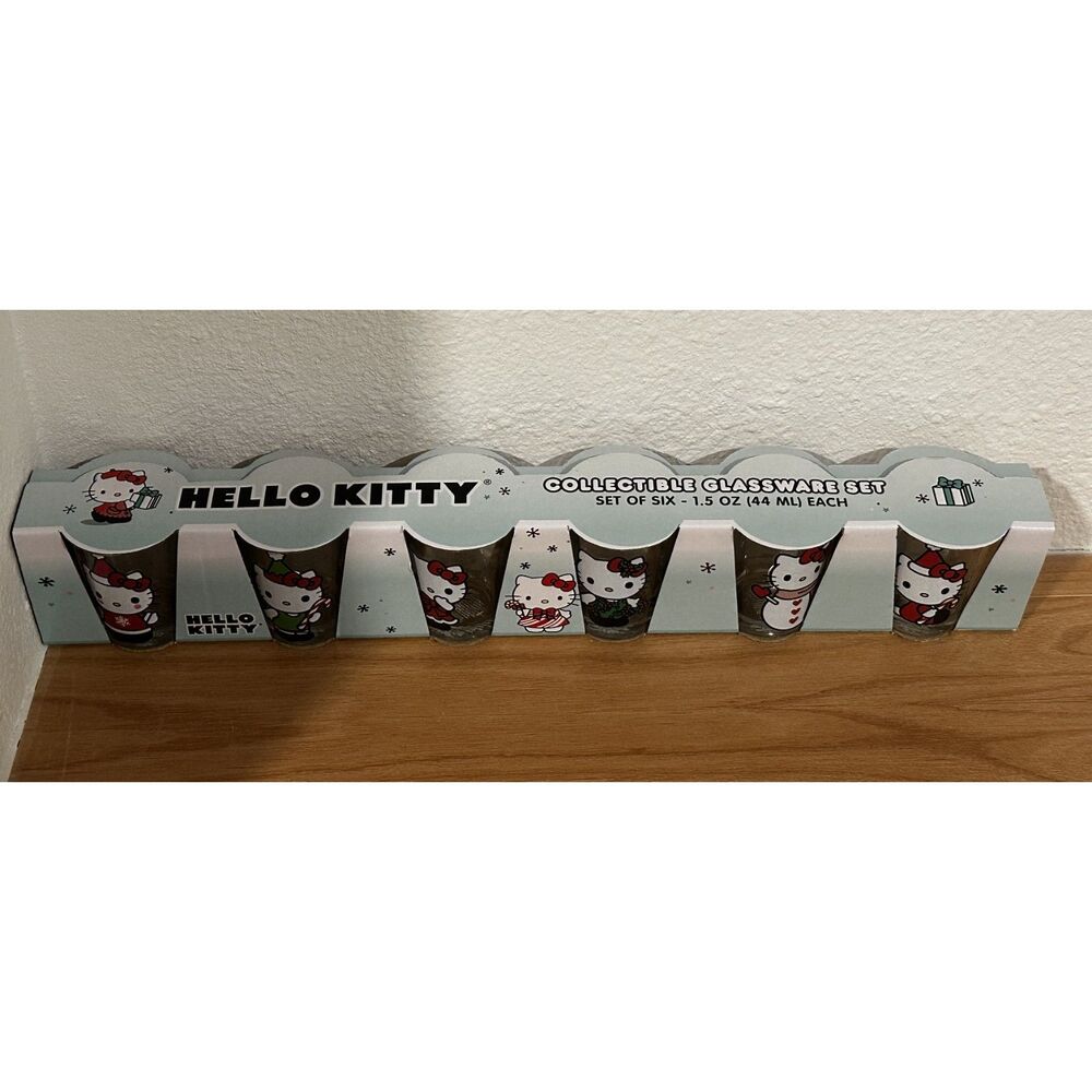 Hello Kitty by Sanrio Collectible Glassware, Set of 6 Shotglasses, 1.5 Oz each